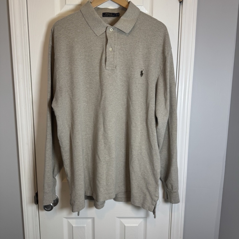 Polo Ralph Lauren Long Sleeve Polo Shirt Pony Tan Mens 2XL Tall 2XT 2XLT